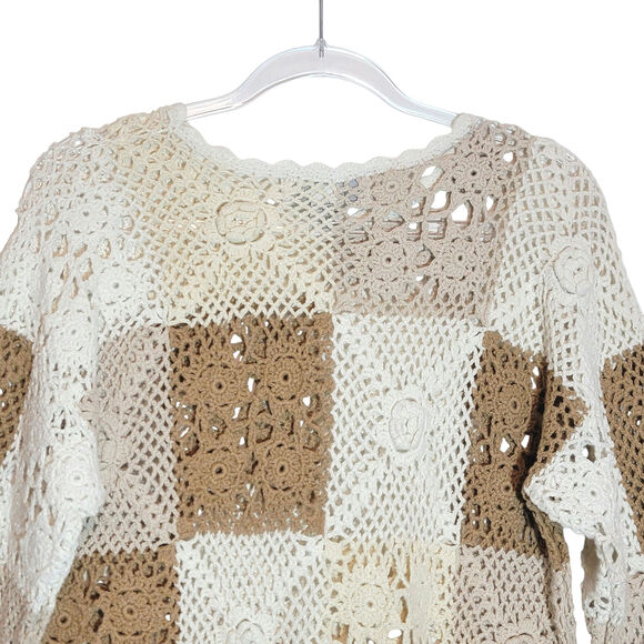 STYLE New York Crochet Tunic Sweater Tan Beige Casual Boho Beach Coverup S - Picture 10 of 16